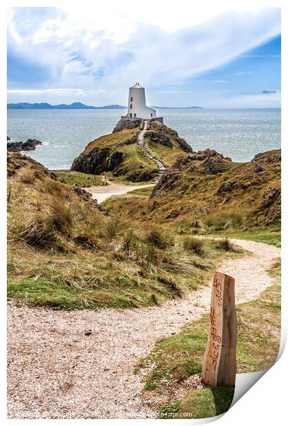 Boundary post and path to Tyw Mawr Lighthouse, Print by Kevin Hellon