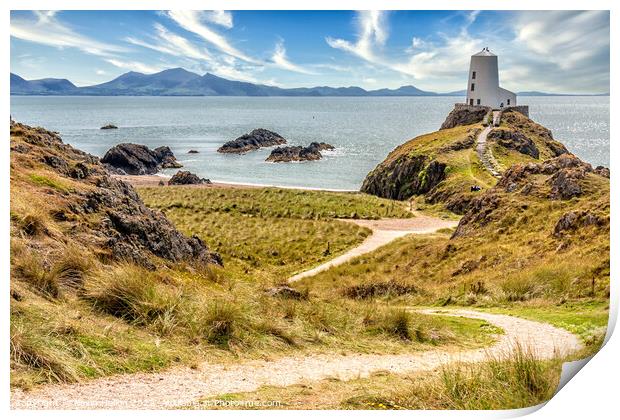 Boundary post and path to Tyw Mawr Lighthouse, Print by Kevin Hellon