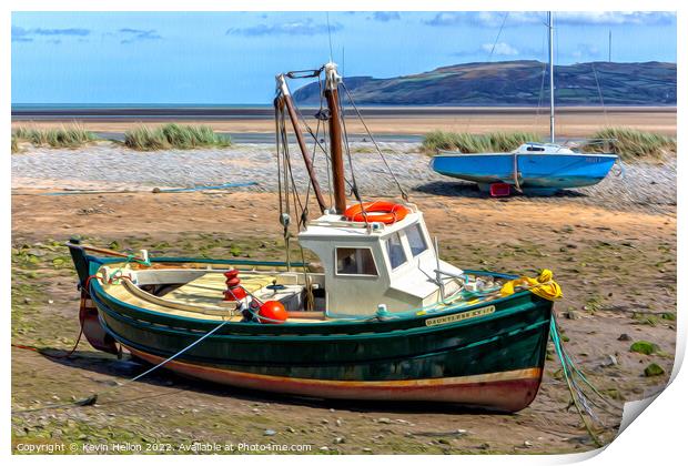 Boats moored in Red Wharf Bay, Anglesey at low tid Print by Kevin Hellon