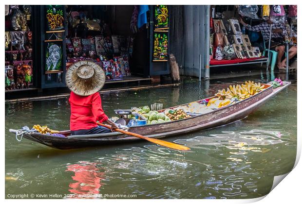 Boat vendor, Damnoen Saduak floating market, Thailand Print by Kevin Hellon