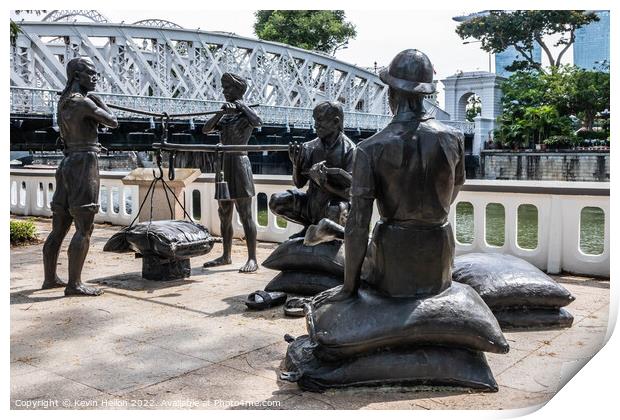 Bronze sculptures on Boat Quay Singapore Print by Kevin Hellon