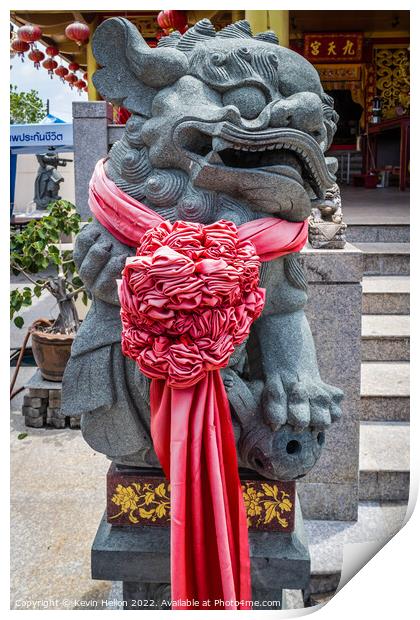 Temple lion statue outside a Chinese temple, Print by Kevin Hellon