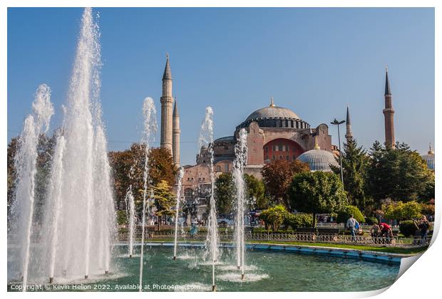 The Sultan Ahmad Maydan Fountain with Hagia Sophia in background Print by Kevin Hellon