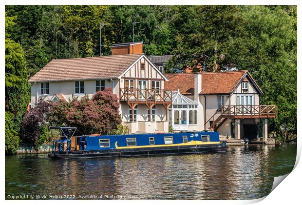 House and barge on the River Thames  Print by Kevin Hellon