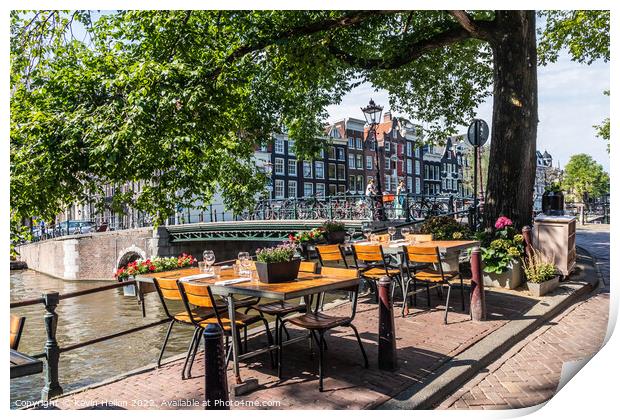 Canalside restaurant, Brouwersgracht, Amsterdam, Netherlands Print by Kevin Hellon