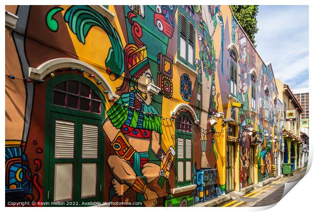 Colourful wall mural, Haji Lane, Singapore Print by Kevin Hellon