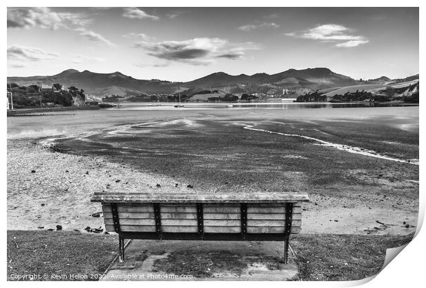 Bench with a view, Portobello, Otago Peninsuar, South Island, Ne Print by Kevin Hellon