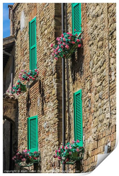 Colourful shutters on a house in Bevagna, Umbria, Italy Print by Kevin Hellon