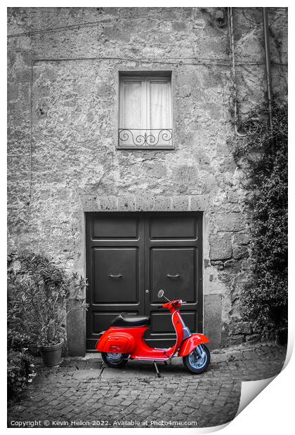 Red scooter outside doorway  Print by Kevin Hellon