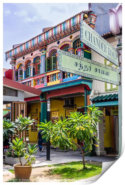 Colourful building in Little India, Singapore Print by Kevin Hellon