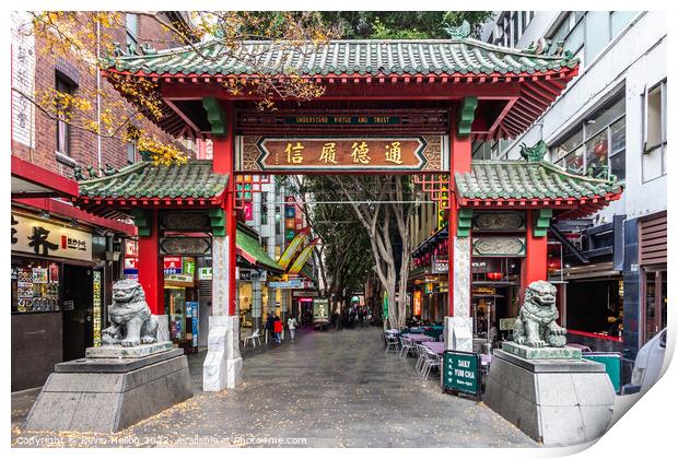 Gate or Paifnag at the entrance to Chinatown, Print by Kevin Hellon