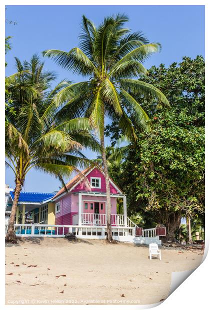 Pink Bungalow on the beach Print by Kevin Hellon