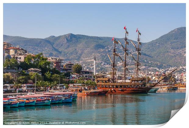 Boats in Alanya Harbour, Print by Kevin Hellon
