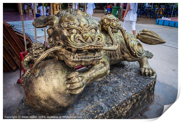 Temple lion, Bangkok, Thailand Print by Kevin Hellon