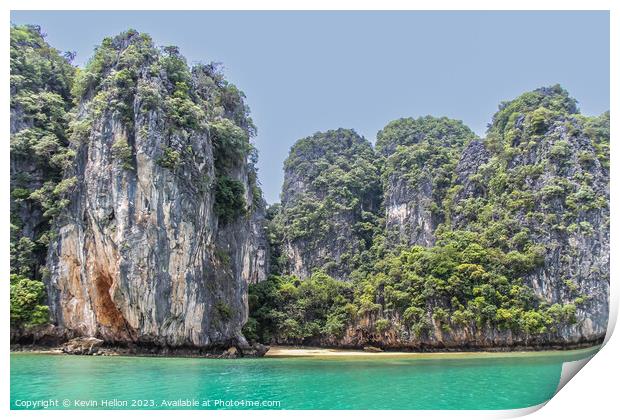 Small beach and green waters in Phang Nga Bay, Print by Kevin Hellon