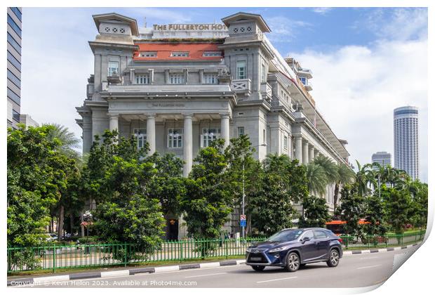 Car driving past the Fullerton Hotel  Print by Kevin Hellon