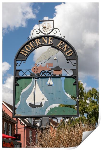 Sign for Bourne End a village on the River Thames Print by Kevin Hellon