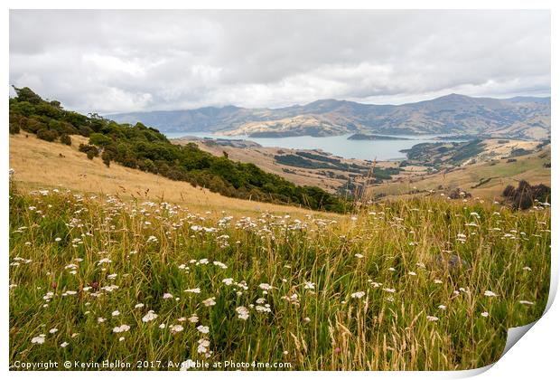 View across a meadow with wild flowers to the natu Print by Kevin Hellon