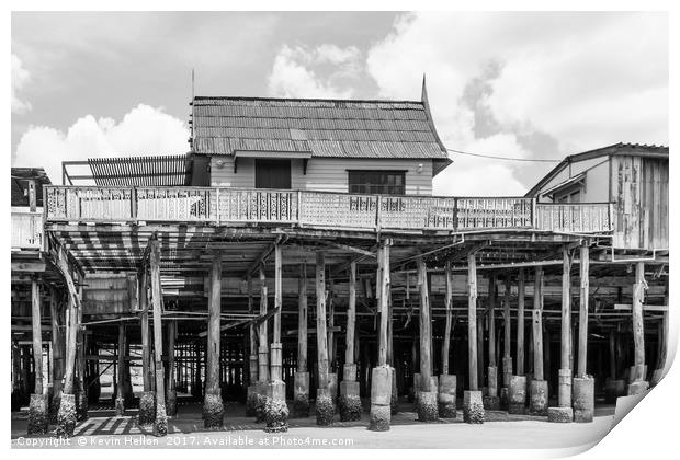 House built out into the sea, Hua Hin Print by Kevin Hellon