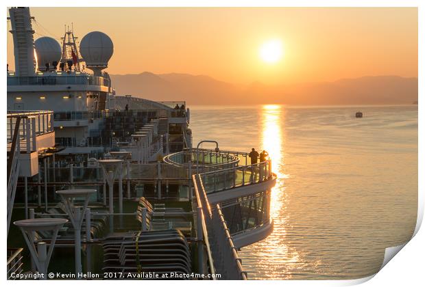 Sunrise over cruise ship Print by Kevin Hellon