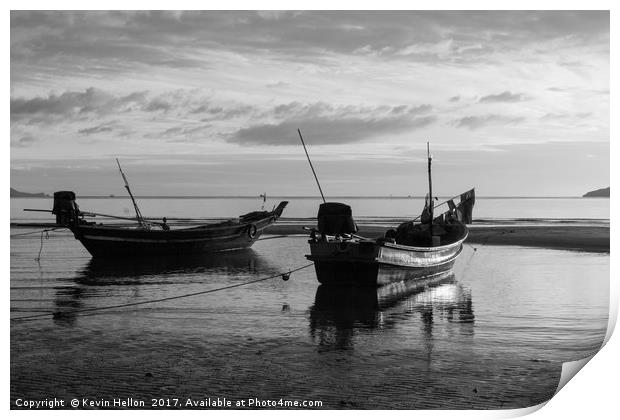 Boats on Sanamwan beach, Thailand Print by Kevin Hellon