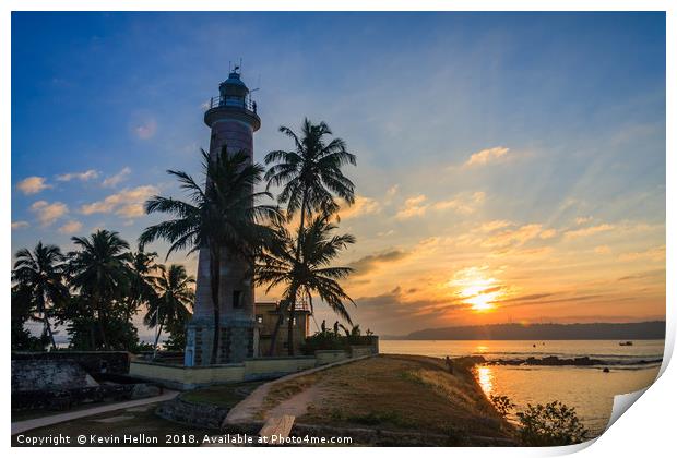 Sunrise Galle Fort lighthouse, Sri Lanka Print by Kevin Hellon