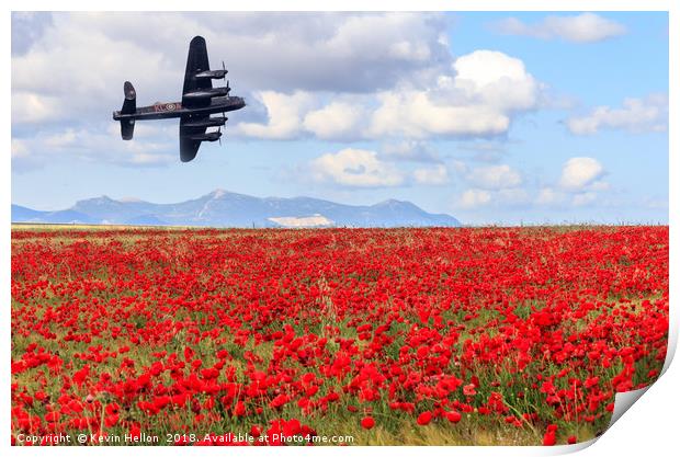 Lancaster bomber passing over a field of poppies Print by Kevin Hellon
