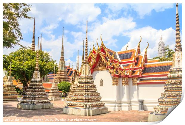 Stupas in Wat Pho Print by Kevin Hellon