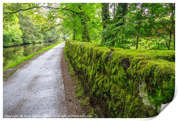 Towpath and green moss growing on stone wall Print by Kevin Hellon