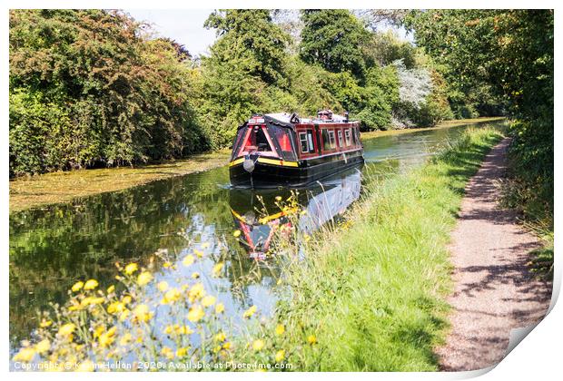 A narrowboat makes its way along the Grand Union c Print by Kevin Hellon