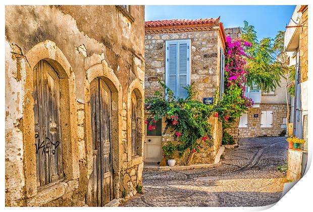 Cobbled street in Alacati Print by Kevin Hellon