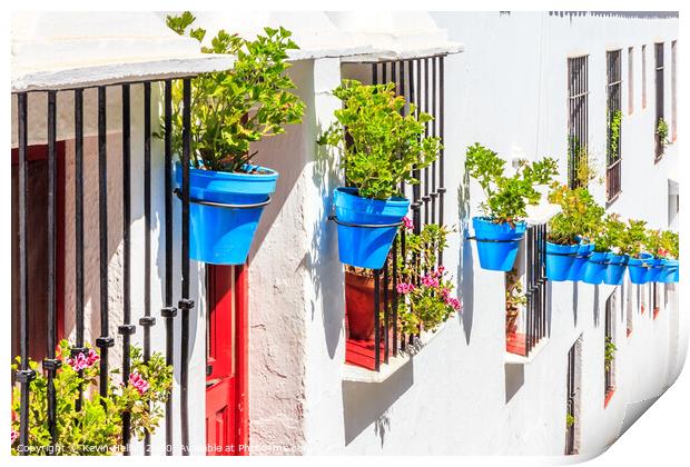 Blue plant pots against whitewashed walls,  Print by Kevin Hellon
