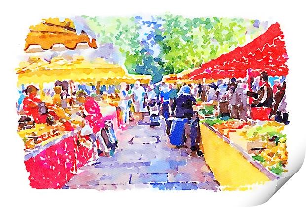 The Cours Lafayette Market, Place Louis Blanc, Toulon, France Print by Kevin Hellon