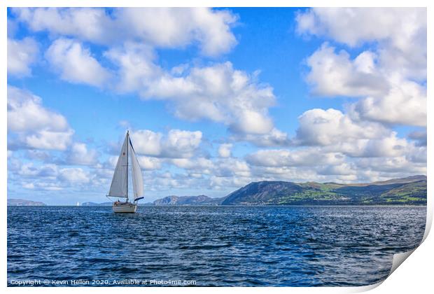 Yacht sailing in the Menai Straits Print by Kevin Hellon