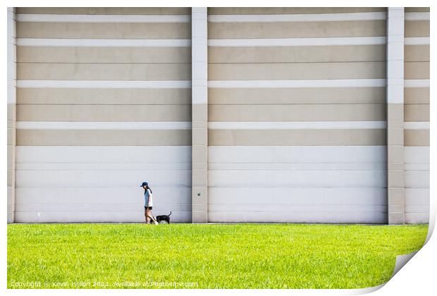 Girl walking dog Print by Kevin Hellon