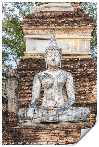 Buddha statue, Wat Mahathat Print by Kevin Hellon