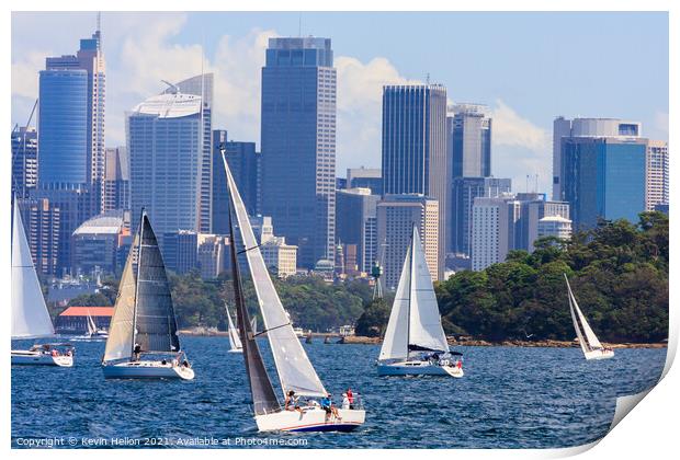Yachts sailing in Sydney Harbour Print by Kevin Hellon