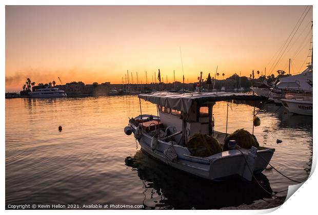 View of Kos harbour at sunrise Print by Kevin Hellon