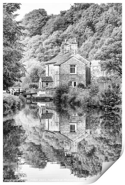 House reflected in the water, Huddersfield narrow canal Print by Kevin Hellon