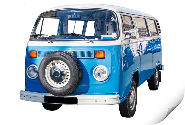 Blue and white Volkswagen Camper van Print by Kevin Hellon