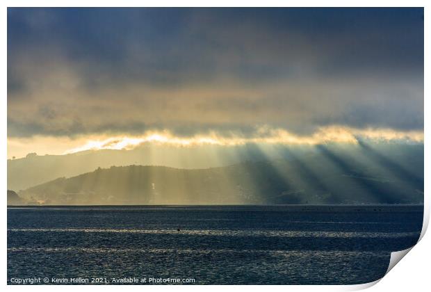 Sun rays and rainstorms on the Otago Peninsular Print by Kevin Hellon