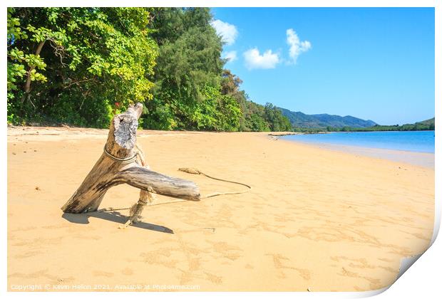 Driftwood and rope on the beach  Print by Kevin Hellon