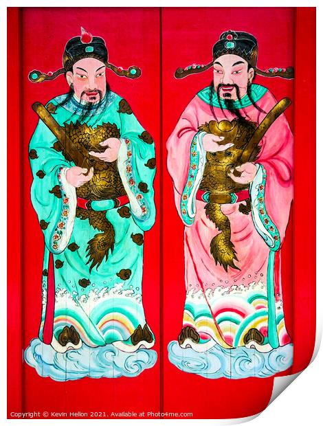 Chinese figure on doors Print by Kevin Hellon