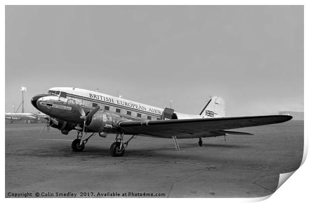 BEA DC-3 Dakota III G-AHCX Print by Colin Smedley