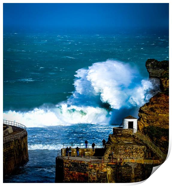 Storm waves at Portreath Print by Mike Lanning
