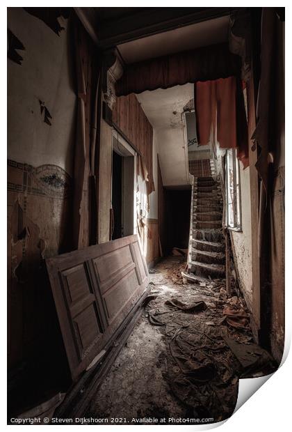An old red hall in an abandoned house Print by Steven Dijkshoorn