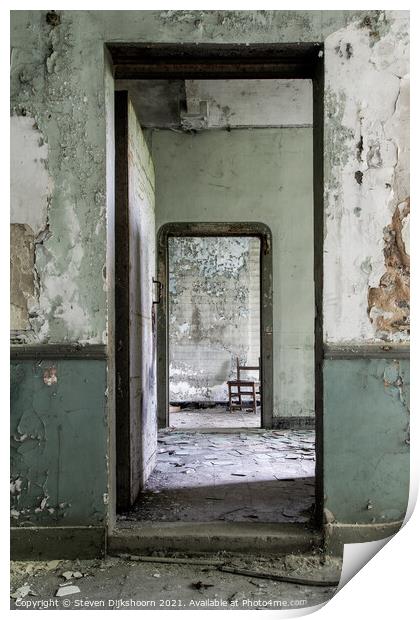 A see through green doors in an abandoned castle Print by Steven Dijkshoorn