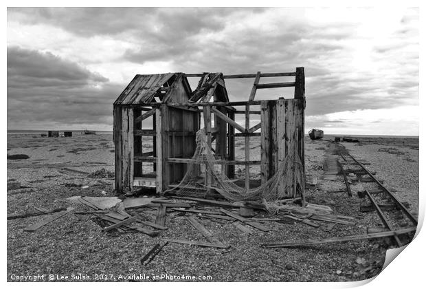 Derelict Fishing Hut at Dungeness Print by Lee Sulsh