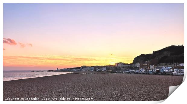 Hastings Beach at Sunset Print by Lee Sulsh