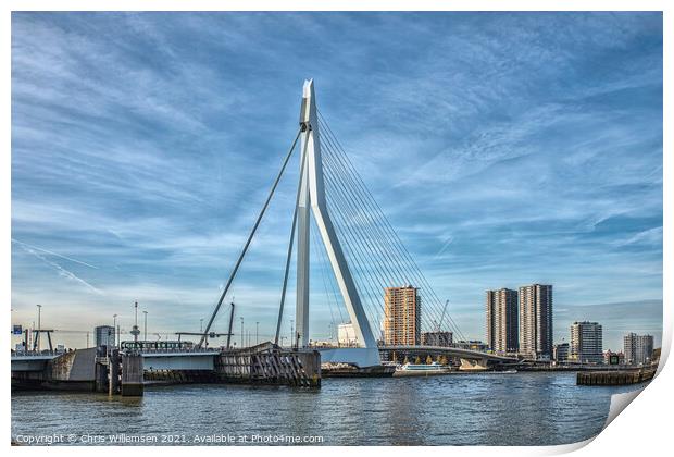 skyline from rotterdam with the erasmus bridge Print by Chris Willemsen